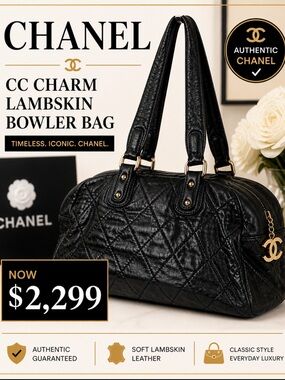 CHANEL CC CHARM LAMBSKIN BOWLER BAG
